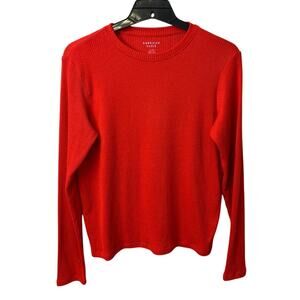 New American Eagle Womens Small Orange Ribbed Long Sleeve Crew Neck Sweater